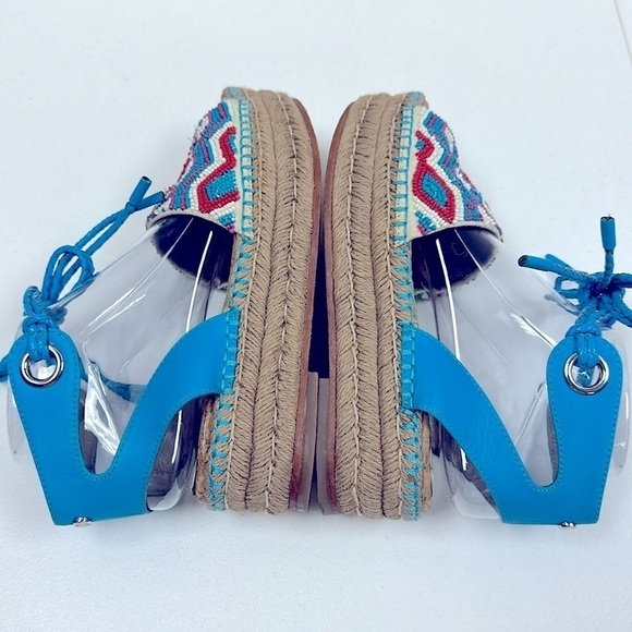 SAM EDELMAN "NEERA"  BLUE & RED BEADING ESPADRILLE WEDGES SZ 6.5 BOHO COASTAL - Picture 11 of 13